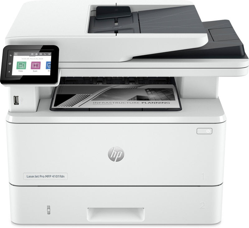 HP LaserJet Pro MFP 4102dw printer, Zwart-wit, Printer voor Kleine en middelgrote ondernemingen, Printen, kopiëren, scannen, Draadloos; Geschikt voor Instant Ink; Printen vanaf een telefoon of tablet; Automatische documentinvoer