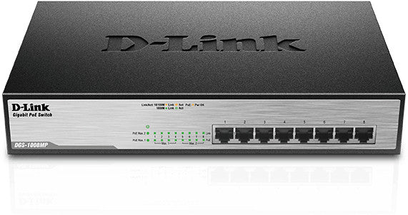 D-Link DGS-1008MP netwerk-switch Unmanaged Gigabit Ethernet (10/100/1000) Power over Ethernet (PoE) 1U Zwart