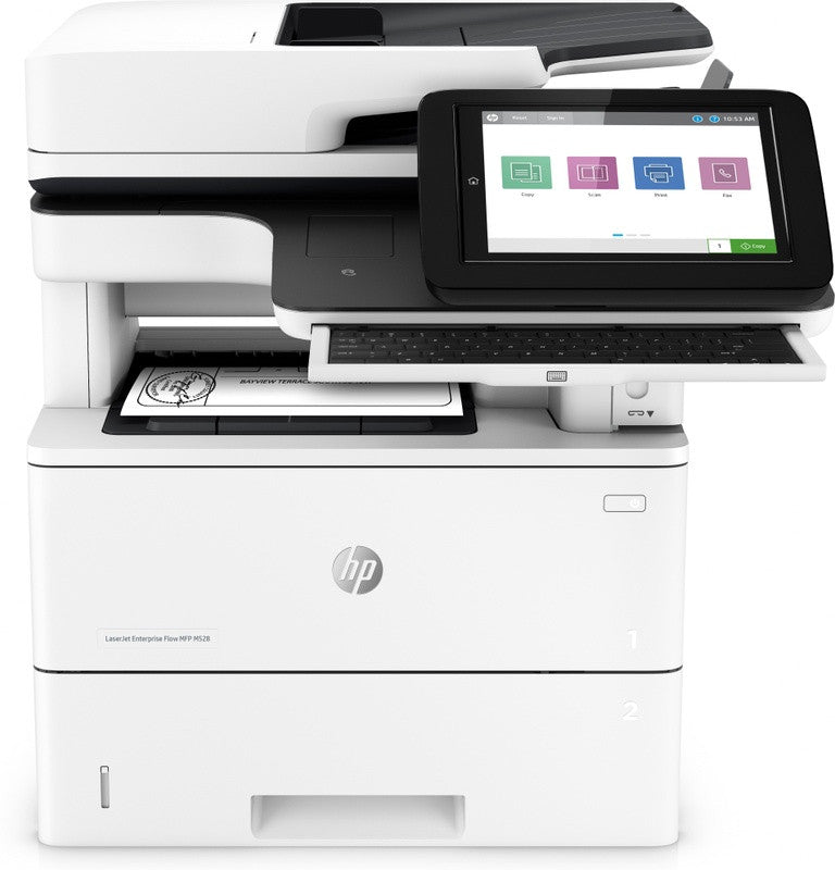 HP LaserJet Enterprise Flow MFP M528z, impression, copie, numérisation, télécopie, impression à partir du port USB avant ; Numériser vers un courrier électronique ; Impression recto verso ; Numérisation recto verso