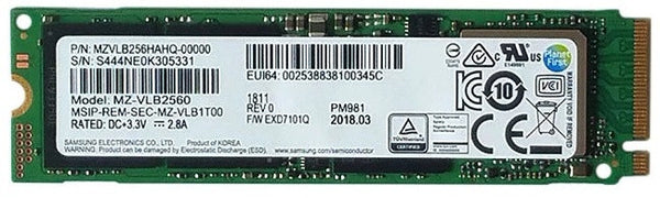 SAMSUNG PM981 256 GB SSD MZVLB256HAHQ-000L2