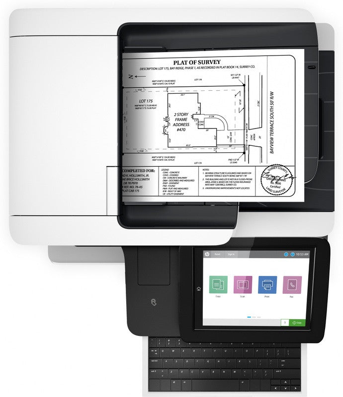 HP LaserJet Enterprise Flow MFP M528z, impression, copie, numérisation, télécopie, impression à partir du port USB avant ; Numériser vers un courrier électronique ; Impression recto verso ; Numérisation recto verso